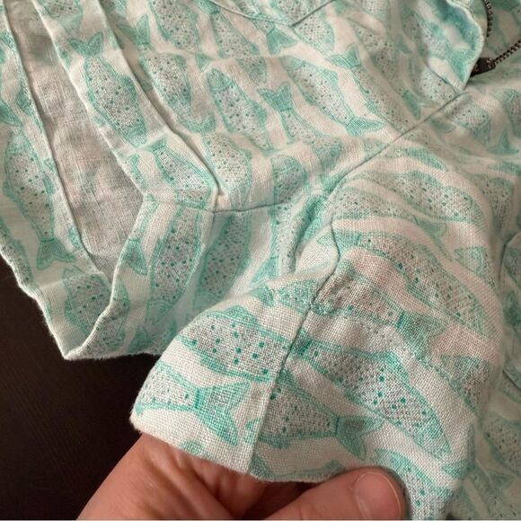 Vineyard Vines Linen Shorts 3'' Womens Sz 2 Green Fish Print Summer Beach - Picture 9 of 13